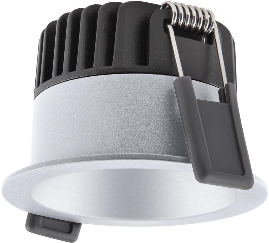 LEDVANCE Spot Darklight FIX P 8W 930 PS DIM, Einbaustrahler, blendarm, feststehend, IP44, 3000K, warmweiß, silber (4058075799882)