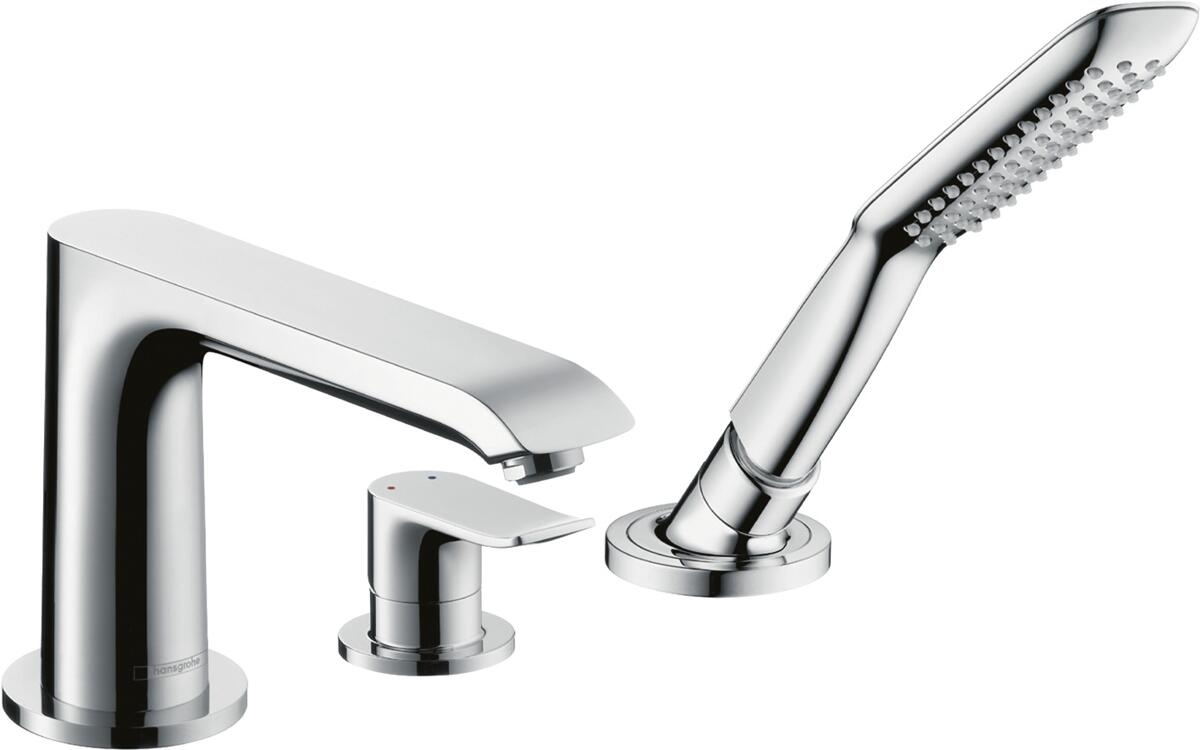 hansgrohe Metris 3-Loch Einhebel-Wannenrandarmatur, Messing, 19 l/min, Chrom (31190000)