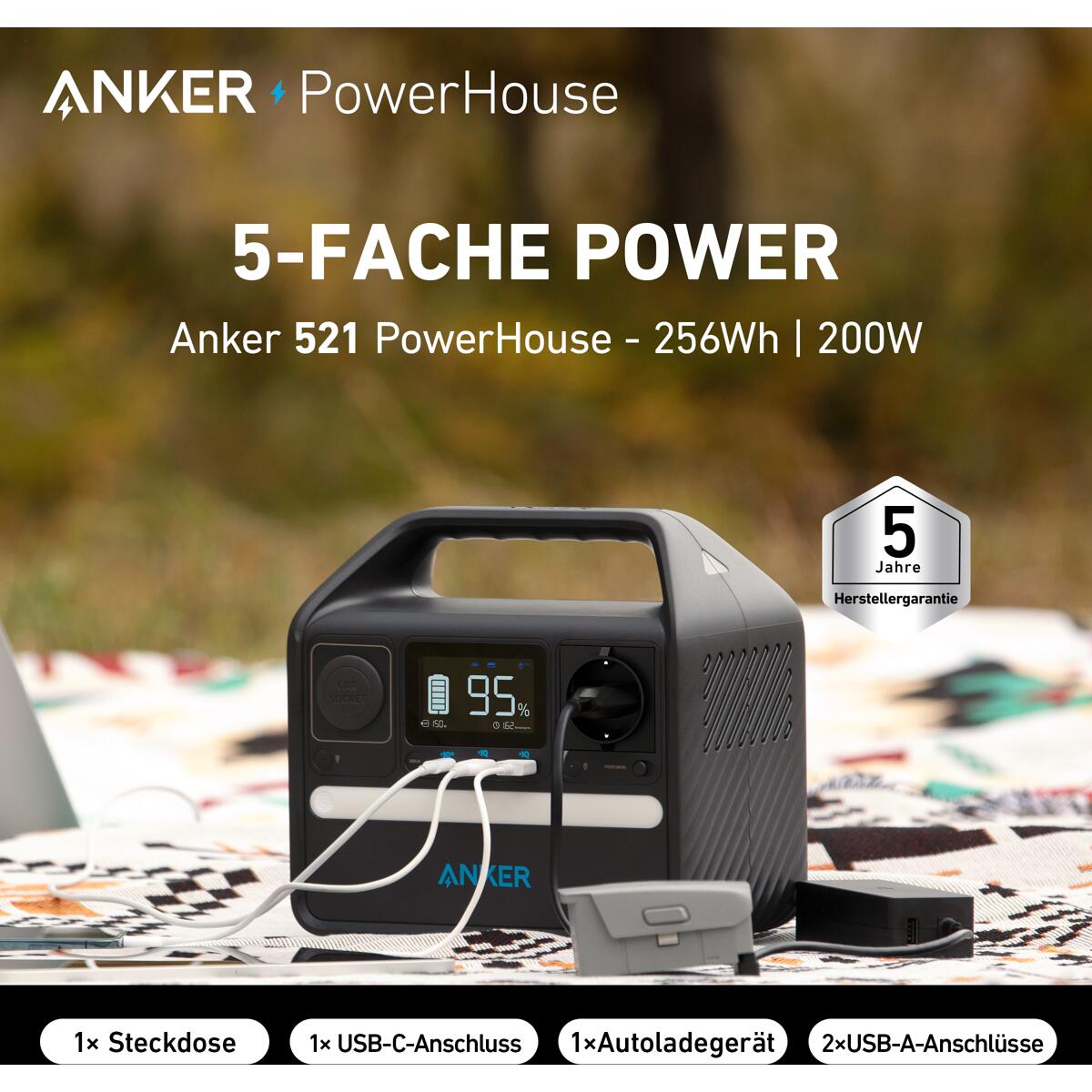 Anker PowerHouse 521 Powerstation, 256Wh, Schwarz (A1720) Elektroshop Wagner