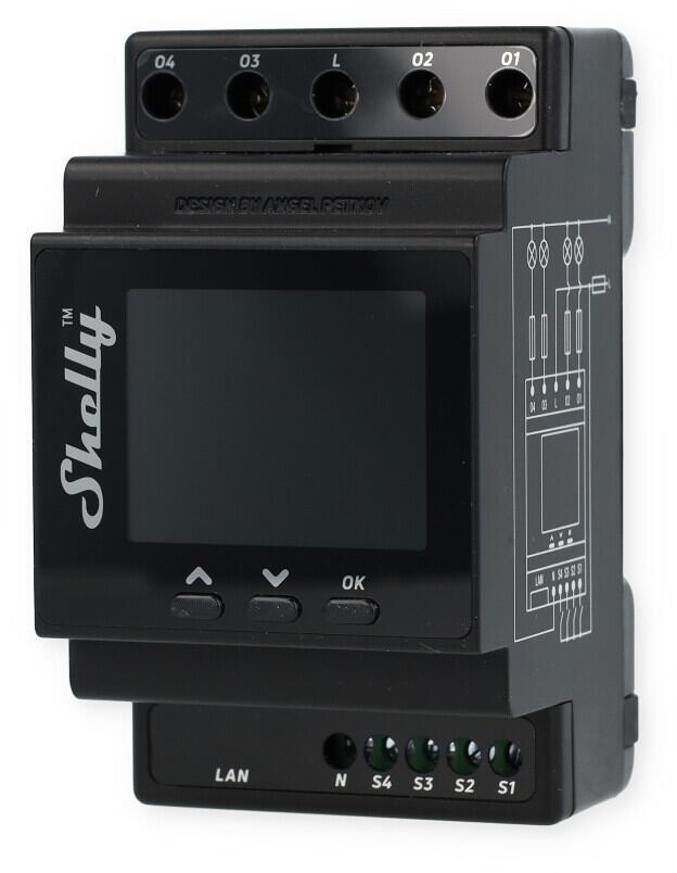 Shelly Pro 4PM Relaisschalter, mit Leistungsmessung, WLAN, Bluetooth, LAN, 4-Kanal, 4x 16A, max. 40A, Hutschiene (Shelly_Pro_4PM)
