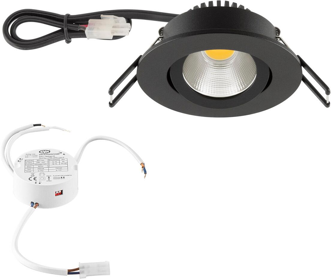 EVN PC20-Serie LED Deckeneinbau, rund, schwenkbar, IP20, 200-240V, 6W, 3000K, 620lm, inkl. DALI-Netzgerät, schwarz (PC20D60902)