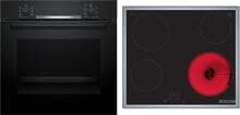 Bosch HBD230CR63 EEK: A Einbau-Backofen-Set mit Elektro-Kochfeld (HBA510BA3 + PKE645BA2E), 60 cm breit, 71 L, 3D-Heißluft, Drehknebel, Kindersicherung, Rahmen aufliegend, schwarz