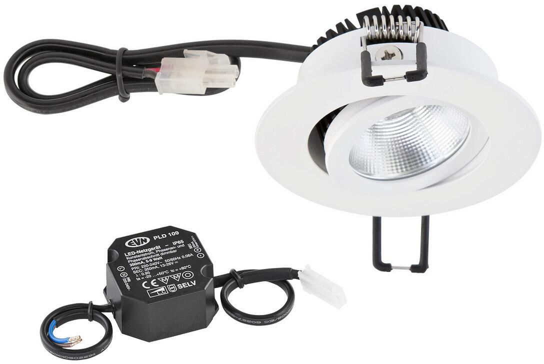 EVN PC20-Serie LED Deckeneinbau, rund, schwenkbar, IP20, 220-240V, 6W, 3000K, 620lm, inkl. Netzgerät, weiß STL (PC20N60102)