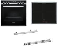 Siemens PQ521DA3ZM A+ Herdset mit Induktionskochfeld und Clipauszug (HE578GBS4, EM645CQB6E, HZ538000), 60 cm breit, 71 L, Pyrolyse, schwarz/Edelstahl