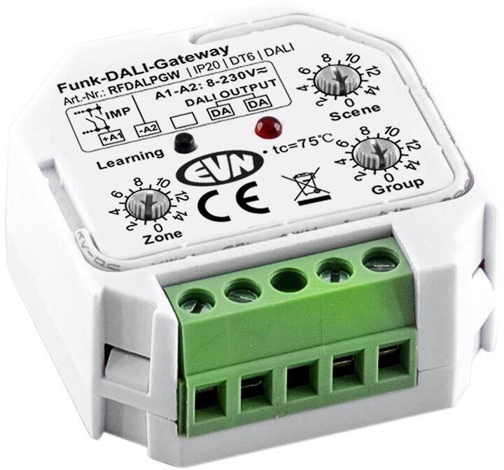EVN Funk-DALI Gateway 868MHz - zusätzlich per Taster ansteuerbar (8-230V/AC/DC), weiß (RFDALPGW)