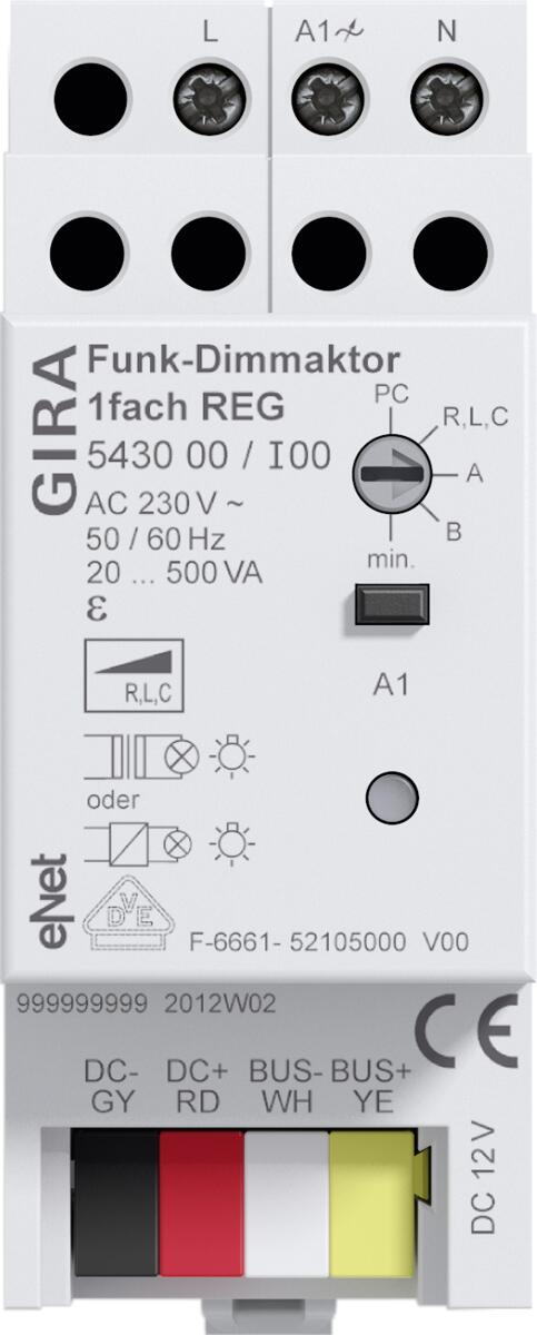 eNet Funk-Dimmaktor 1fach REG 20 - 500 W/VA, Gira 543000