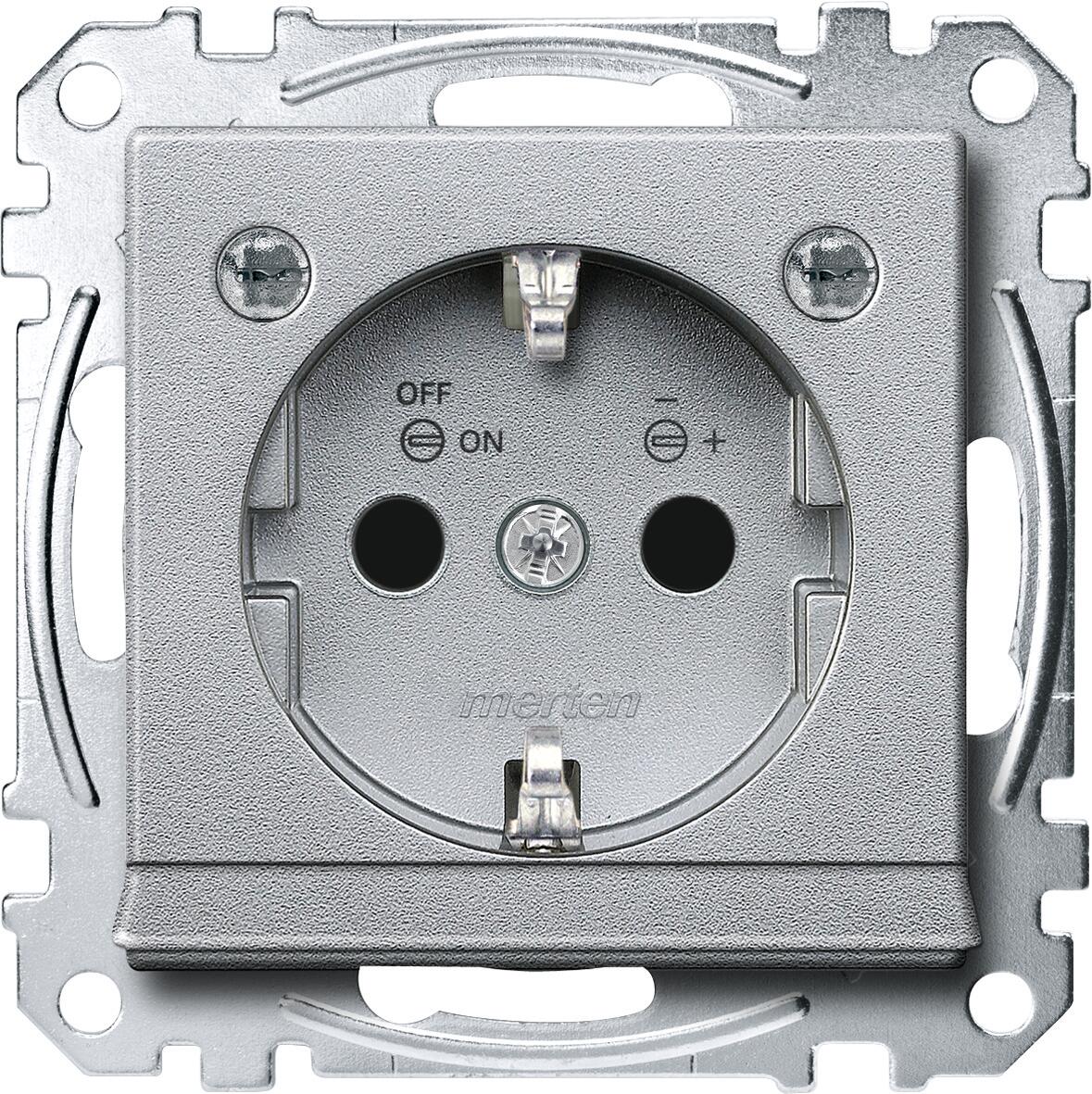 Merten MEG2304-0460 SCHUKO Steckdose mit Lichtauslass und LED-Beleuchtungs-Modul, System M, erhöhter Berührungsschutz, Steckklemmen, aluminium matt