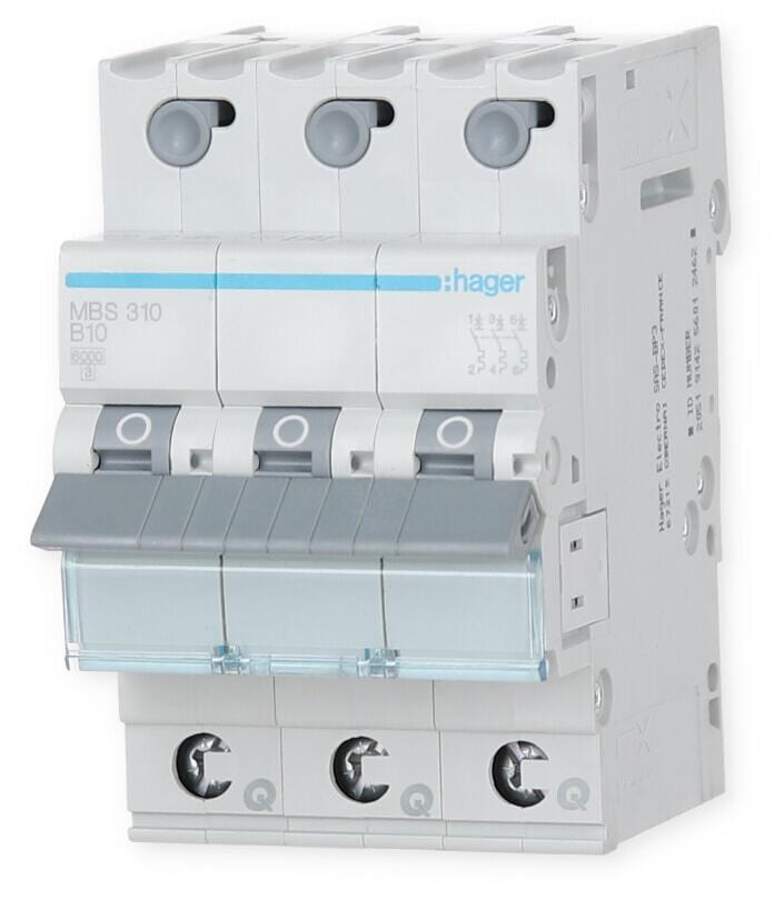 Hager MBS310 Leitungsschutzschalter, Sicherungsautomat, 3-polig, 6kA, B-Charakteristik, 10A