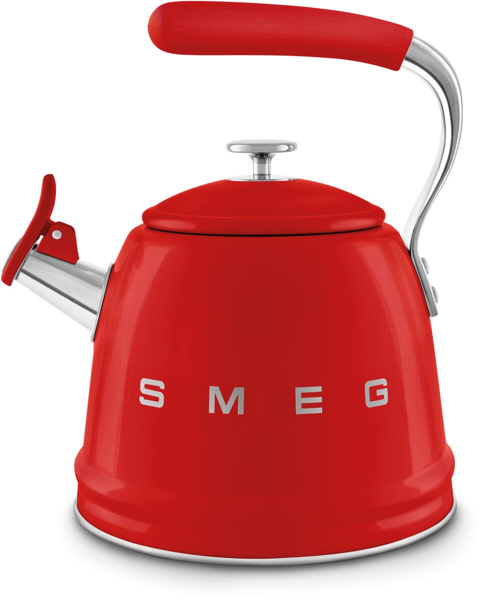 Smeg WKF01RD 50"s Style, Wasserkessel, 2,3 l Fassungsvermögen, für alle Herdarten inkl. Induktion, autom. öffnende Pfeife, leicht aufklappbarer Ausgus