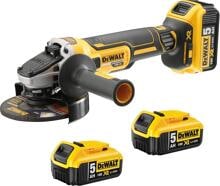 Dewalt Akku-Winkelschleifer, 125mm (bürstenlos), 18 Volt, 5 Ah, mit 3 Akkus, schwarz gelb (DCG405P3-QW)