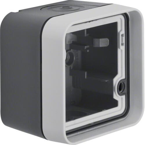Berker 6118913505 Gehäuseunterteil, 1fach, mit Rahmen und Leitungseinführungen, Aufputz, W.1, grau/lichtgrau matt