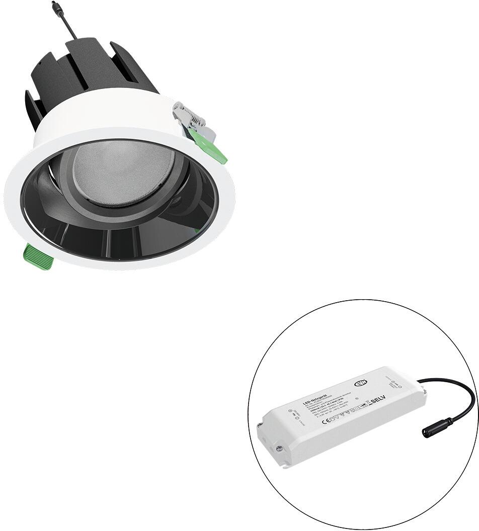 EVN SELECTO LED Deckeneinbau, rund, dreh-/schwenkbar, IP20, 220–240V/AC, 38W, 3000K, 4750lm, inkl. Netzgerät, Phase, Reflektor schwarz/hochglänzend, 8