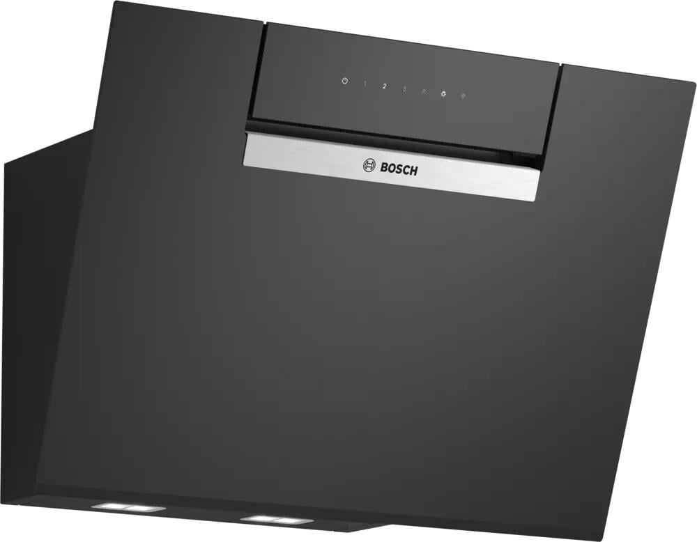 Bosch DWJ67FN60 Dunstabzugshaube, 60 cm breit, 427 m³/h, Umluft, Home Connect, TouchSelect, LED-Beleuchtung, Klarglas schwarz bedruckt