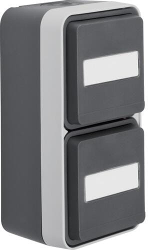 Berker 47703535 Steckdose SCHUKO, 2fach, senkrecht, mit Klappdeckel, Beschriftungsfeld, Aufputz, W.1, grau/lichtgrau matt