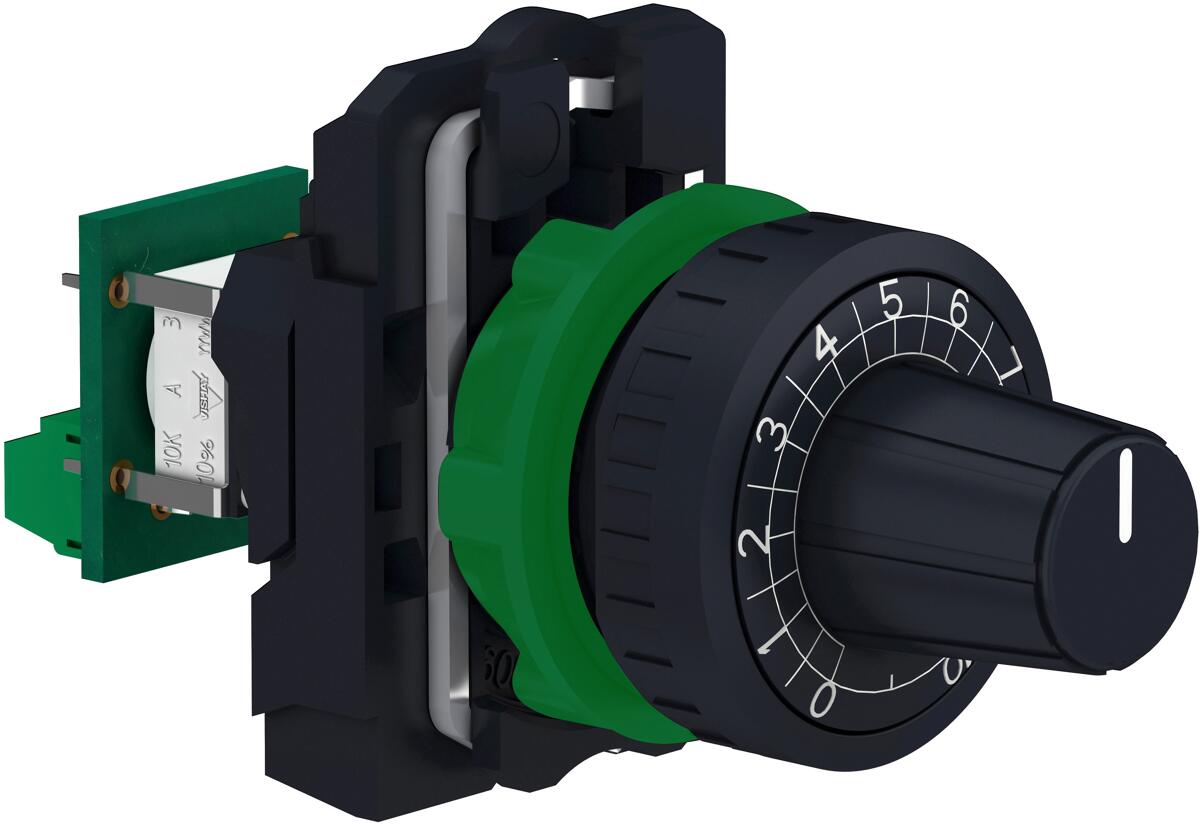 Schneider Electric XB5AD912R100K Harmony XB5, Potentiometer, Komplettgerät, Kunststoff, 22mm, Widerstand 100K Ohm, schwarz