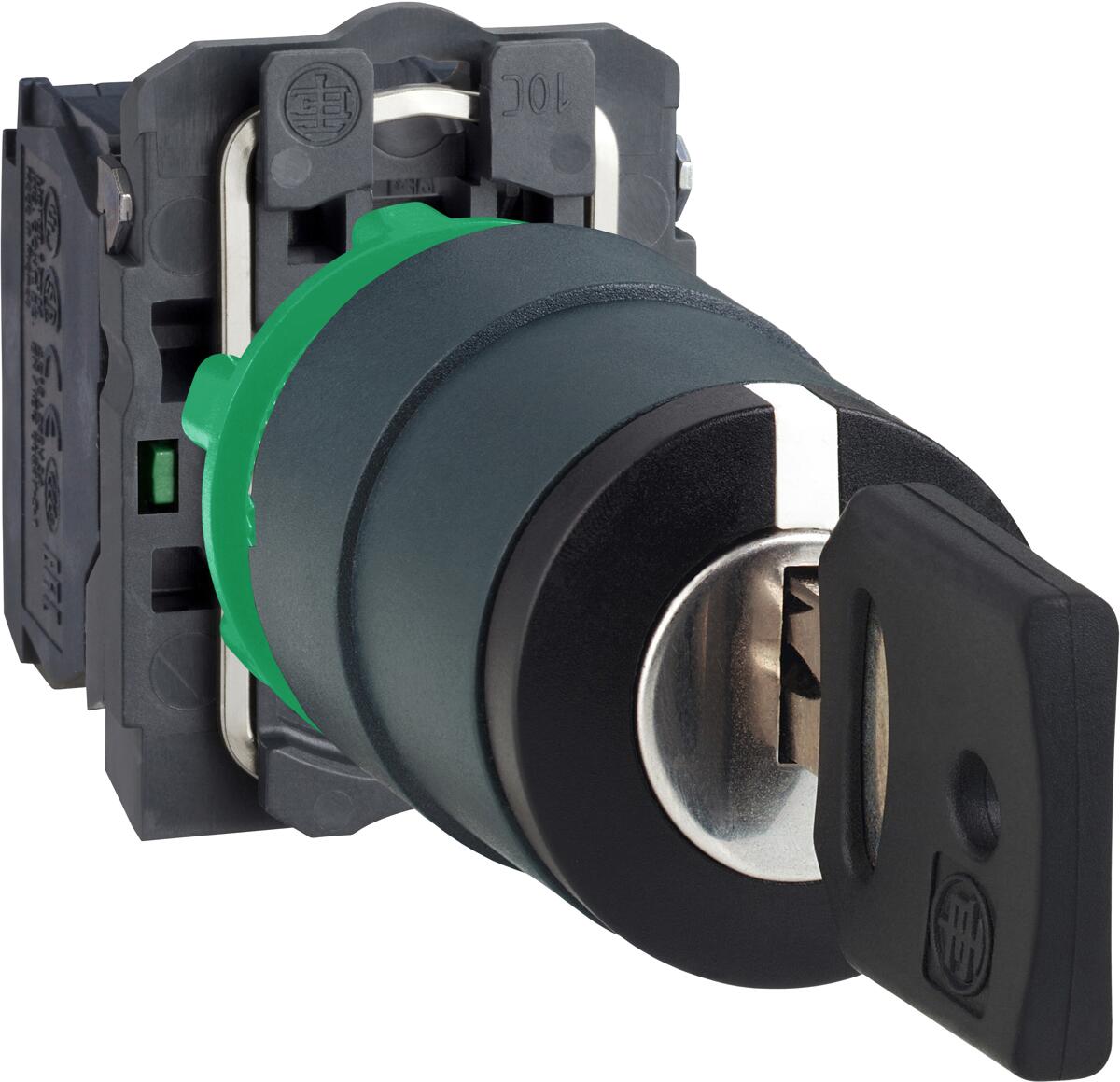 Schneider Electric XB5AG33 Harmony XB5, Schlüsselschalter, Kunststoff, 3 Stellungen, 22mm, rastend, Ronis 455, 2S, schwarz