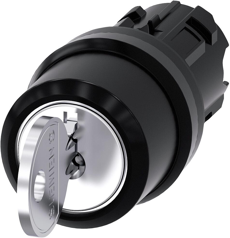 Siemens 3SU1000-4BM01-0AA0 Schlüsselschalter RONIS, 22 mm, rund, Kunststoff, Schließ-Nr. SB30, mit 2 Schlüsseln, 3 Schaltstellungen I>O
