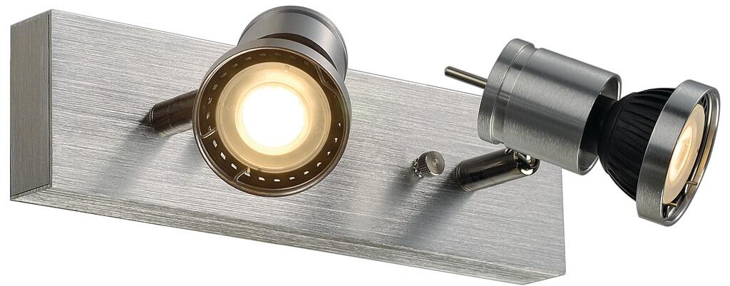 SLV ASTO 2, Wand- und Deckenleuchte, zweiflammig, QPAR51, max. 150 W, aluminium gebürstet (147442)