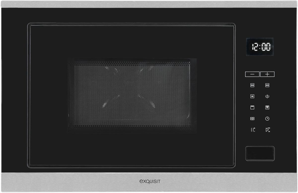 Exquisit EMW25-G-020 Einbau Mikrowelle, 59,5 cm breit, 900W, 25L, 9 Leistungsstufen, Grill, edelstahl