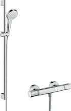 hansgrohe Croma Select S Brausesystem Aufputz Vario mit Ecostat Comfort Thermostat und Duschstange 90 cm, Messing, 14,7 l/min, 110 mm, Weiß/Chrom, (27014400)