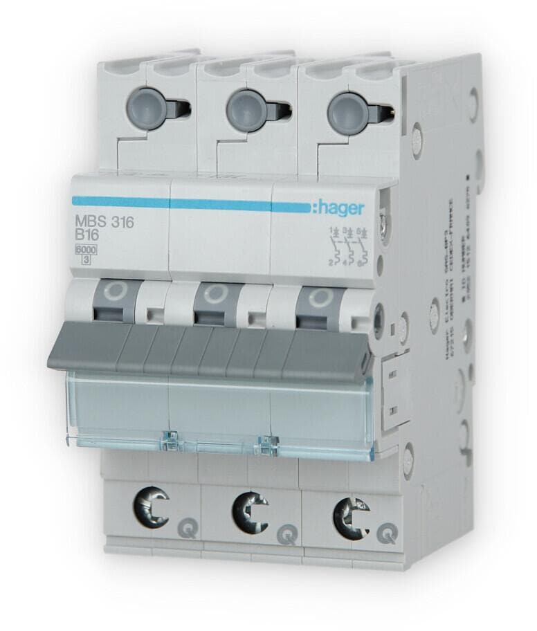 Hager MBS316 Leitungsschutzschalter, Sicherungsautomat, 3-polig, 6kA, B-Charakteristik, 16A