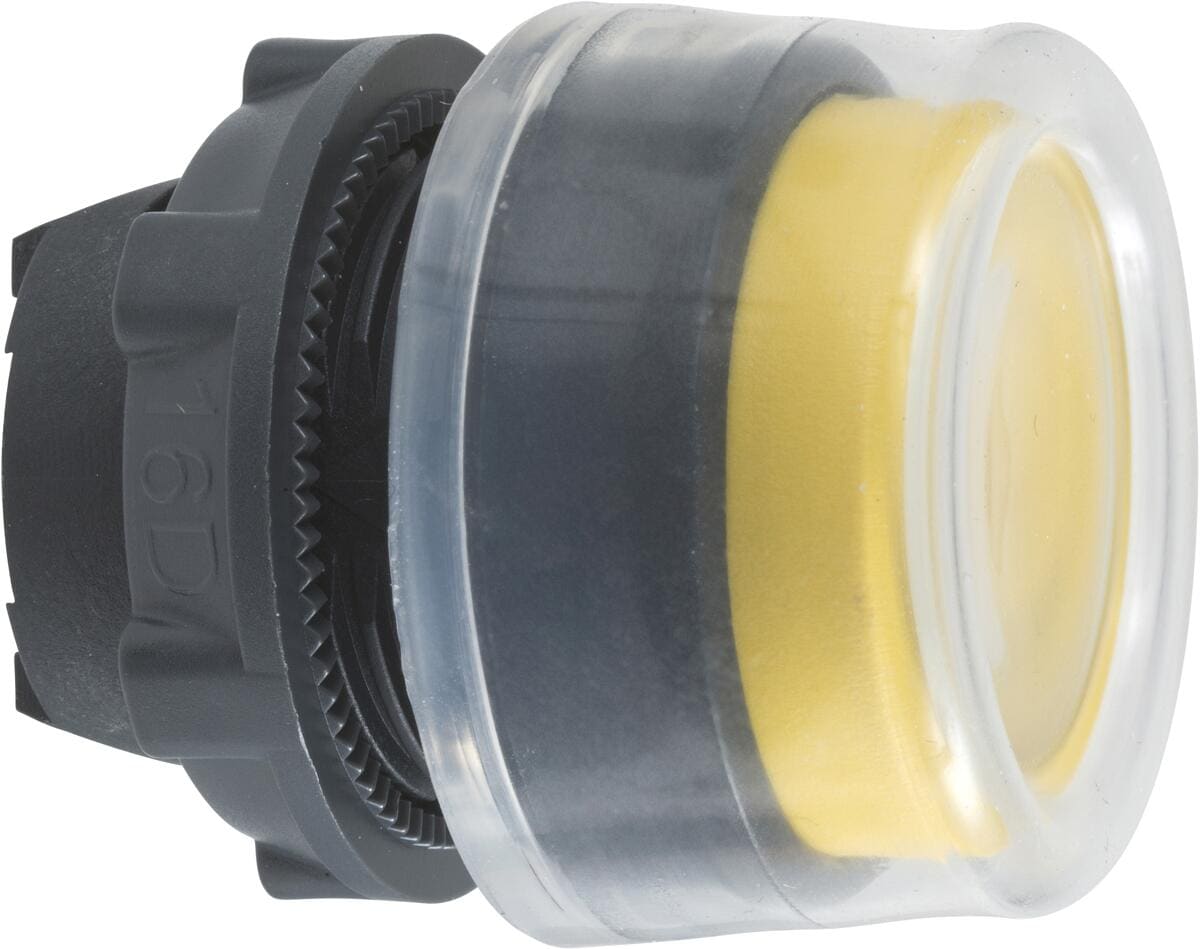 Schneider Electric ZB5AP5 Harmony XB5, Drucktaster, Frontelement, Kunststoff, 22mm, vorstehend, unbeschriftet, tastend, mit Schutzkappe, gelb