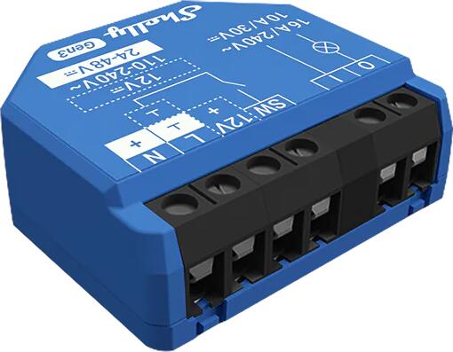 Shelly 1 Gen3 Relais WLAN-gesteuerter Smart-Schalter mit potentialfreien Kontakten, 1 Kanal 16 A, blau (Shelly_1_Gen3)