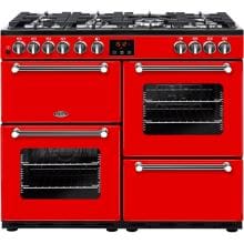 Belling Kensington 100 DFT Range Cooker, 3 Backöfen, mit Gaskochfeld, 100 cm breit, red