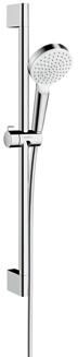 hansgrohe Crometta Duschset 100 1 Strahlart wassersparend+ mit Duschstange 65 cm, Messing, 5,7 l/min, 100 mm, Weiß/Chrom (26554400)