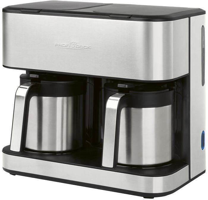 ProfiCook PC-KAD 1307 Doppelkaffeeautomat, 2x 1000 W, 2x 1,2 L, Thermokannen, Edelstahl/schwarz