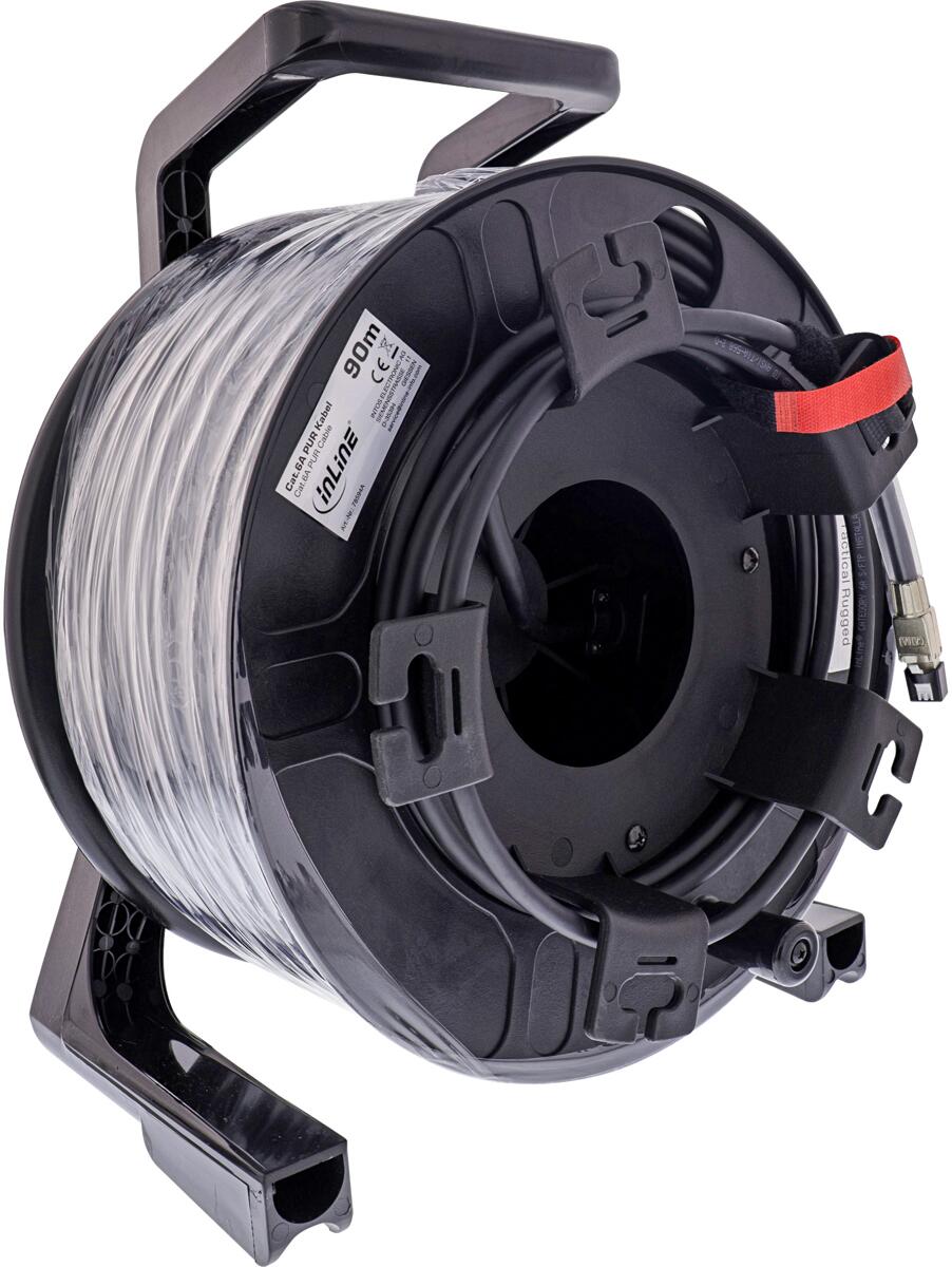 InLine Netzwerk-Kabeltrommel Outdoor, Cat.6A PUR RJ45, 90m, schwarz (78594A)