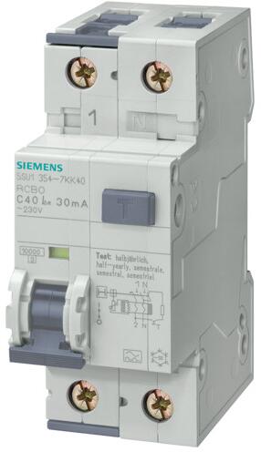Siemens 5SU1354-6KK06 FI/LS-Schalter, 10 kA, 1P+N, Typ A, 30 mA, B-Char, In: 6 A, Un AC: 230 V