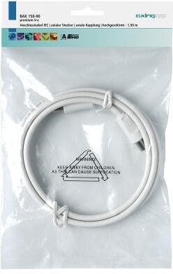 Axing BAK 150-90 Anschlusskabel 1,5m, IEC axialer Stecker/Kupplung, Klasse A, weiß (BAK15090)