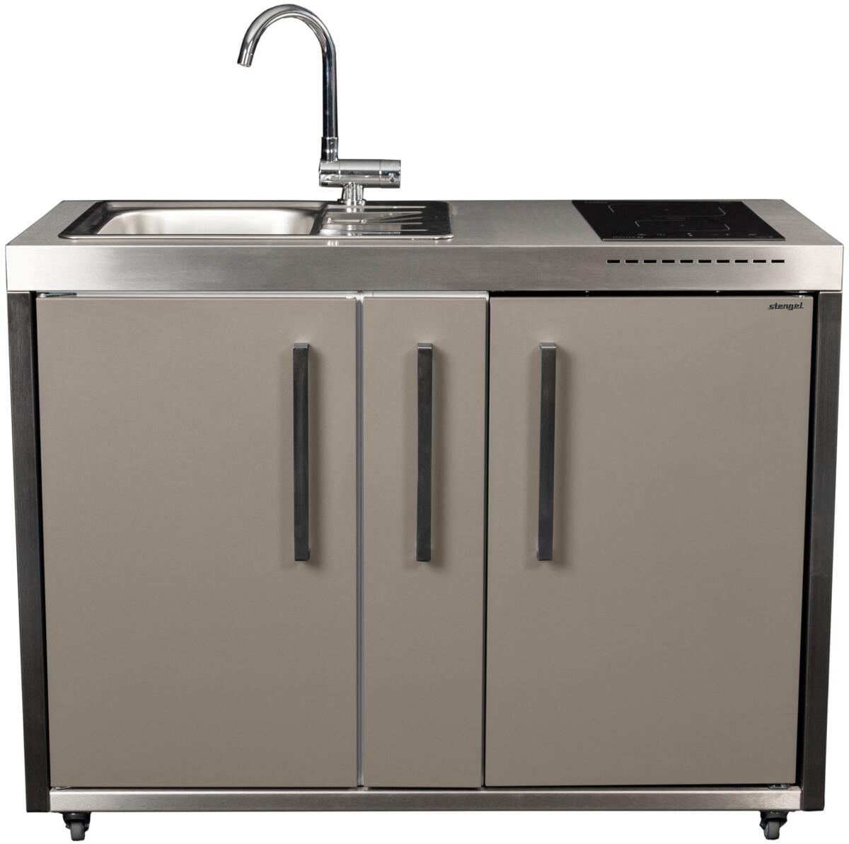 Stengel MO 120 A Miniküche Outdoor, Kühlschrank rechts, mit Gefrierfach, Induktionskochfeld rechts, Spüle links, sand (2212000228111)