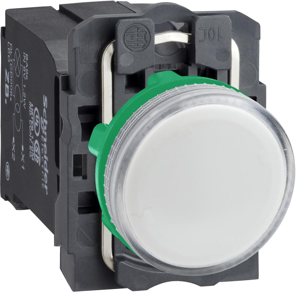 Schneider Electric XB5AV41 Harmony XB5, Leuchtmelder, Kunststoff, 22mm, BA9s Glühlampe, glatte Kalotte, 230V AC, weiß