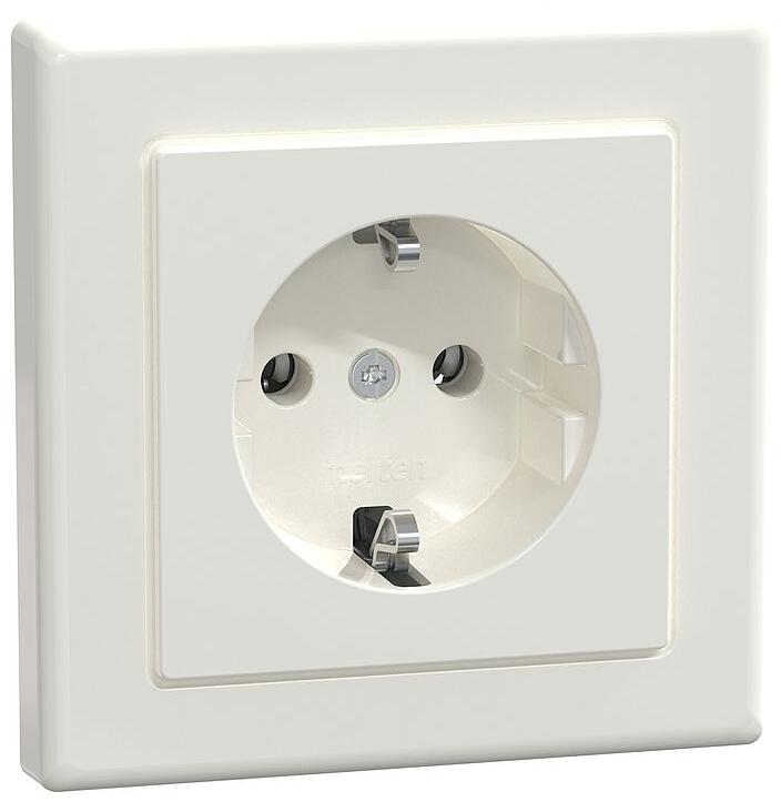 Merten MEG2301-1419 SCHUKO-Steckdose mit voller Abdeckplatte, M-Smart, Steckklemme, polarweiß glänzend