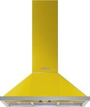 Smeg KPF9YW EEK: A+ Wandhaube Trapez, 90 cm breit, 781 m³/h, Bedienknebel, 3 Leistungsstufen + Intensiv, Edelstahl-Fettfilter geschirrspülergeeignet, gelb
