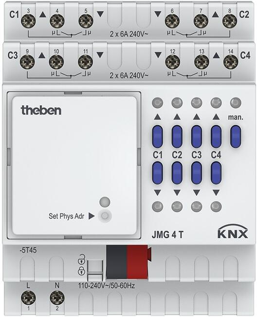 Theben JMG 4 T KNX Jalousieaktor (Grundmodul MIX2) 4-fach, KNX TP, Data Secure, Grundgerät MIX2 4930250