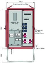 Walther Werke WAV0131R1 Anschlussverteilerschrank 44kVA mit Zählerplatz, RCD TypB und RCD TypA, 3 CEE-Abgänge 16-32A und 6 Schukos