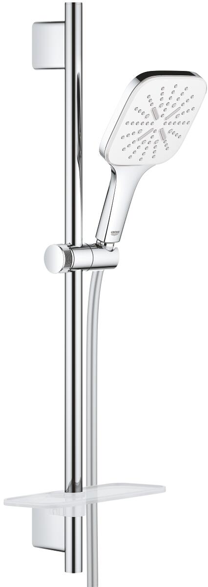 GROHE Rainshower Smartactive 130 Cube Brausestangenset, 3 Strahlarten, EcoJoy, chrom/moon white (26584LS0)