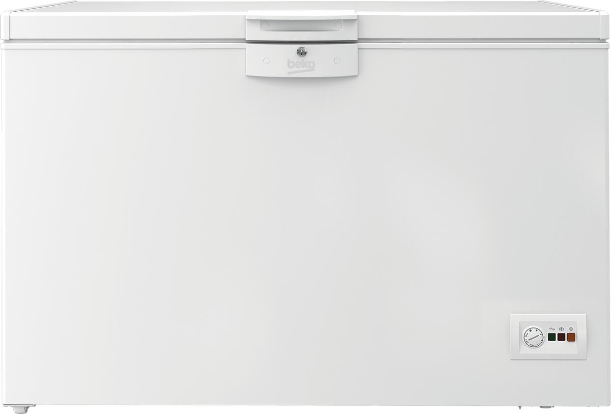 Beko HSM27050 Stand Gefriertruhe, 129 cm breit, 284 L, Türschloss, Lederprägung weiß