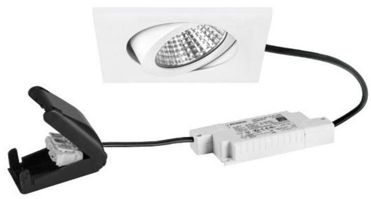Brumberg BB05 LED-Einbaustrahler, 230VAC, 50Hz, 6W, 38°, 630lm, 3000K, quadratisch, schwenkbar, Phasenabschnitt dimmbar, mit Anschlussbox, weiß (39465