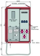Walther Werke WAV0100R1 Anschlussverteilerschrank 22kVA mit Zählerplatz, RCD TypB, 3 CEE-Abgänge 16-32A und 3 Schukos