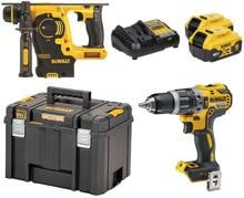Dewalt Akku-Kombipack, Schlagbohrschrauber, Kombihammer, 18 V / 5 Ah, 2 Akkus, Schnellladegerät, schwarz gelb (DCK207P2T-QW)