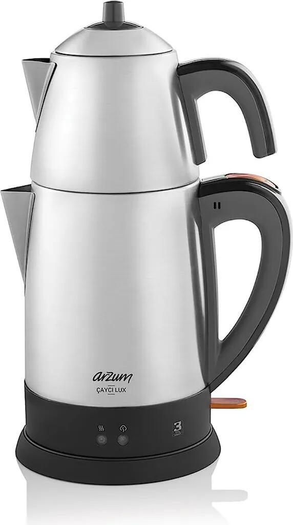 Arzum AR3051-INX Cayci Lux Teemaschine, 1800 W, 1,8L Wasserkocher, 0,7L Teekanne, silber