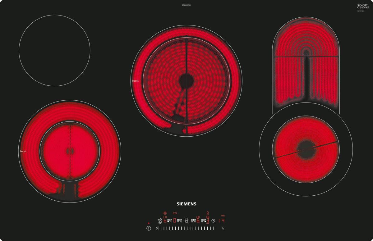 Siemens ET801FCP1D iQ300 Autarkes Glaskeramik Kochfeld, Glaskeramik, 80 cm breit, reStart, Kindersicherung, schwarz