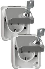 Merten MEG2418-8029 SCHUKO-Steckdose, Aquastar, 16 A, AC 250 V, Berührungsschutz, abschließbar mit 2 gleichen Schließungen, 2er-Set, lichtgrau