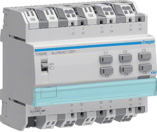 Hager TYA606E Schaltaktor 6-fach KNX, 16A, C-Last, mit Stromerkennung