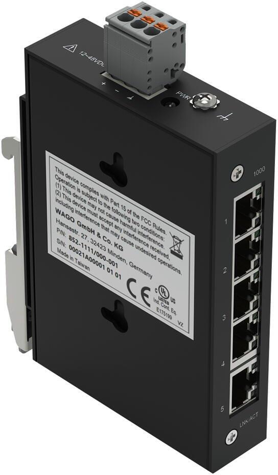 Wago 852-1111/000-001 Industrial-ECO-Switch, 5 Ports 1000Base-T, schwarz