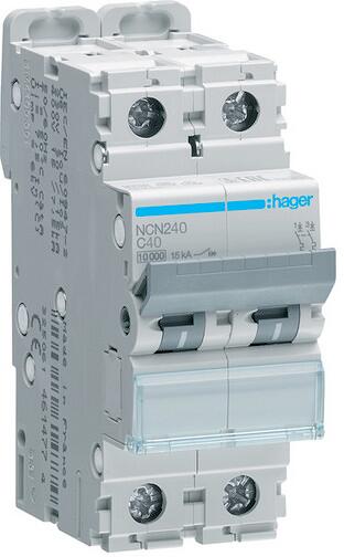 Hager NCN240 Leitungsschutzschalter 2 polig 10kA/15kA C-40A 2M
